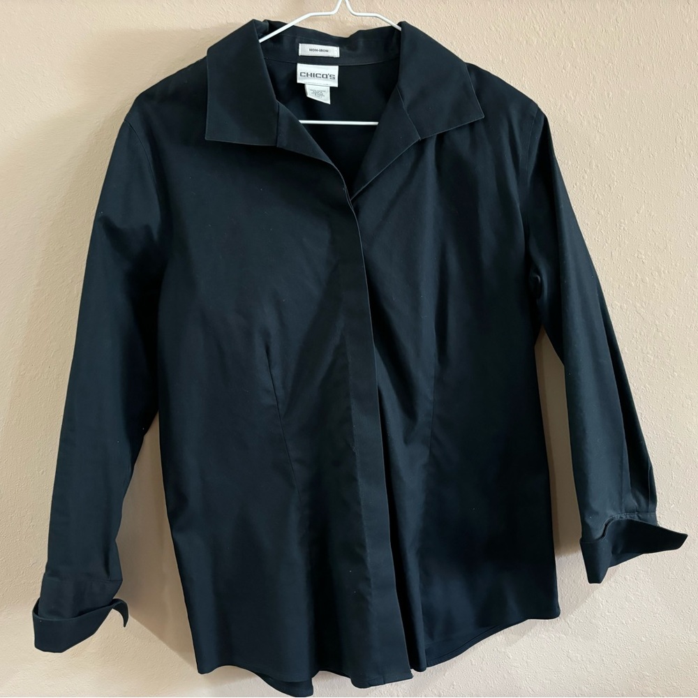 Women’s Black Button Up Women’s Blouse Sz 1 - No Iron - 100% Cotton - Tailored